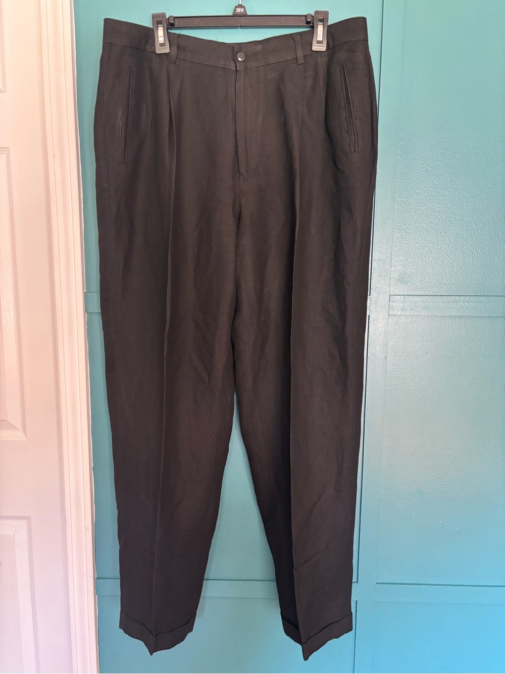 Claiborne Black Men's Linen Blend Dress Trousers Size 36R